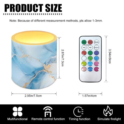 Cozeyat Turquoise Marble LED Candles Set of 4 Battery Powered Flameless with Remote Timer Dancing Flame Waterproof for Home Garden Table Use
