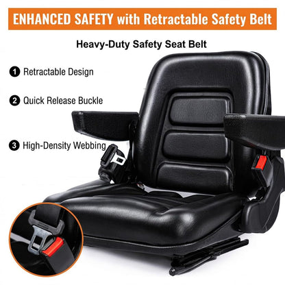 SEATIN Universal Forklift Seat,Tractor Seat with Micro Switch,Armrest and Safety Belt,for Tractor,Mower,Skid Loader,Telehandler,Backhoe,Excavator Dozer