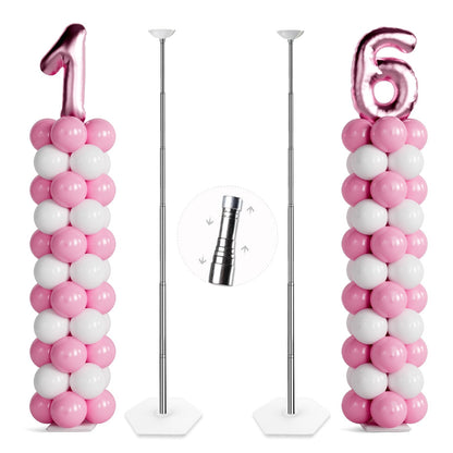 TEKXYZ Telescoping Balloon Stand Set of 2, 1.5ft to 7ft Free Adjustable Metal Balloon Column Stand for Party Decorations