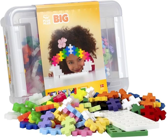 Plus Plus Big - 200 Big pc in Storage Tub - Basic Neon and Pastel Mix w/ Baseplates - Construction Building Steam Toy Interlocking Large Puzzle Blocks for Toddlers and Preschool