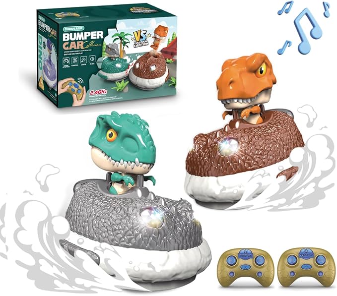 Dinosaur Remote Control Car Toys Set Dino RC Race Vehicles Playset Electronic Bump Pop Game Cool Indoor Outdoor Birthday Gift 6 8-12 Years Old Toddlers Boys Girls Children Teen