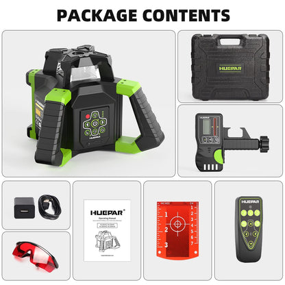 Huepar Electronic Self-Leveling Rotary Red Laser Level Kit - 360 Horizontal Laser Beam Interior/Exterior Rotating Laser Level Tool with Receiver, Protective Glasses, Hard Case RL300HR