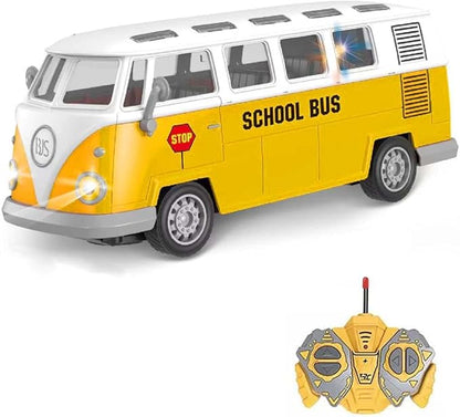RC School Bus for Kids - Remote Control Toy Classic School Bus with LED Lights 1:30 High Simulation 4 Channel City Bus Vehicle Christmas Birthday Gift for Kids Boys Girls Age 3-6
