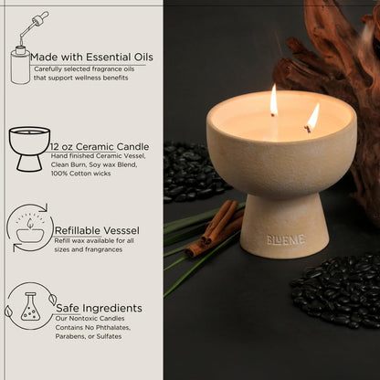 Blueme Spiritual Candle | Palo Santo & Vetiver | 5 Wick - Refillable Wellness Candle with Essential Oils, Hand Finished & Poured Soy Wax Blend Ceramic Vessel, Natural Cotton Wicks | Giant 45 oz