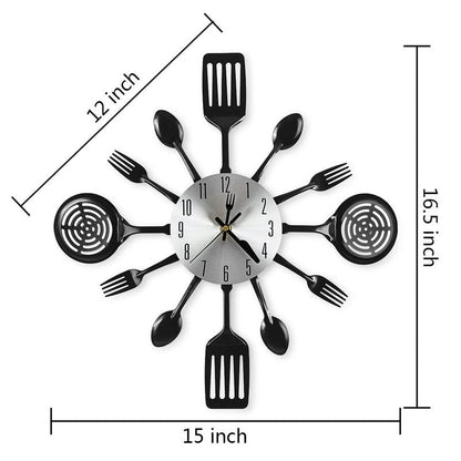 CIGERA 16 Inch Cutlery Kitchen Wall Clocks with Fork and Spoon Dial, Silent Clock Movement and Battery Operated, Great Wall Decor and Housewarming Gifts