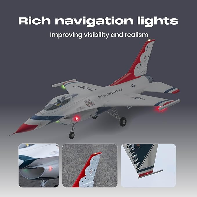 Fms Rc Planes for Adults EDF Jet Remote Control Airplane Fighting Falcon 64mm F16 Thunderbird 6 Channel Hobby Rc Airplanes PNP (No Radio Battery Charger)