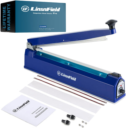 LinsnField Sealer Pro - 16 inch Impulse Heat Sealer - 5mm Sealing Width - Manual Heat Sealer Machine for All Bags - Most Heavy Duty for Strong, Secure Sealing for Long Term Food Storage, Deep Blue