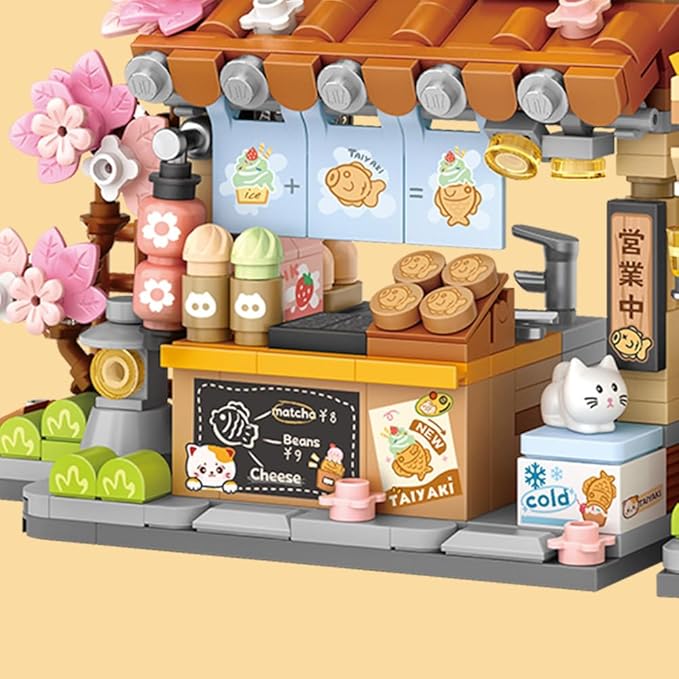 Lucky Cat Building SetOpenable Taiyaki Shop 923PCS Mini Brick Building Toy for Boys Girls Age 8+