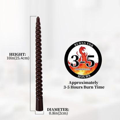 Coffee Spiral Taper Candles, 10 inch Gradient Twisted Candles,4 Pack Unscented and Smokeless Long Burning Candles with Cotton Wicks,Tall Candlesticks,Ideal for Weddings, Dinner Parties, and Home Décor