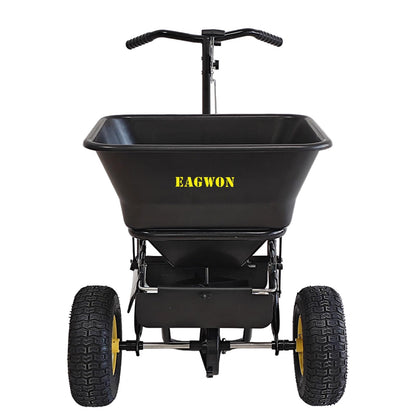 EAGWON Fertilizer Spreader, Walk-Behind Push Broadcast Spreader - All Season, 100lb Capacity, 13in All-Terrain Pneumatic Tires, Grate/Cover/Enclosed Gearbox, for Seed/Fertilizer/Salt/Snow Melt