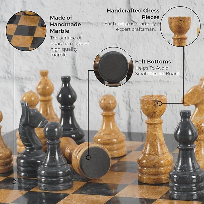 Radicaln Marble Chess Set 15 Inches Black and Golden Handmade Luxury Board Games for Adults Ideal Marble Chess Board Game Set &amp Chess Pieces