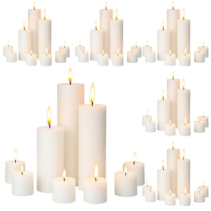 Shihanee 54 Pcs White Pillar Candle Bulk Set 2.6 x 2, 6, 7.8, 10 Inch Large Unscented Long Clean Burning Dripless Smokeless Wax Pillar Candle for Wedding Party Lantern Spas Dinner Home Table Decor