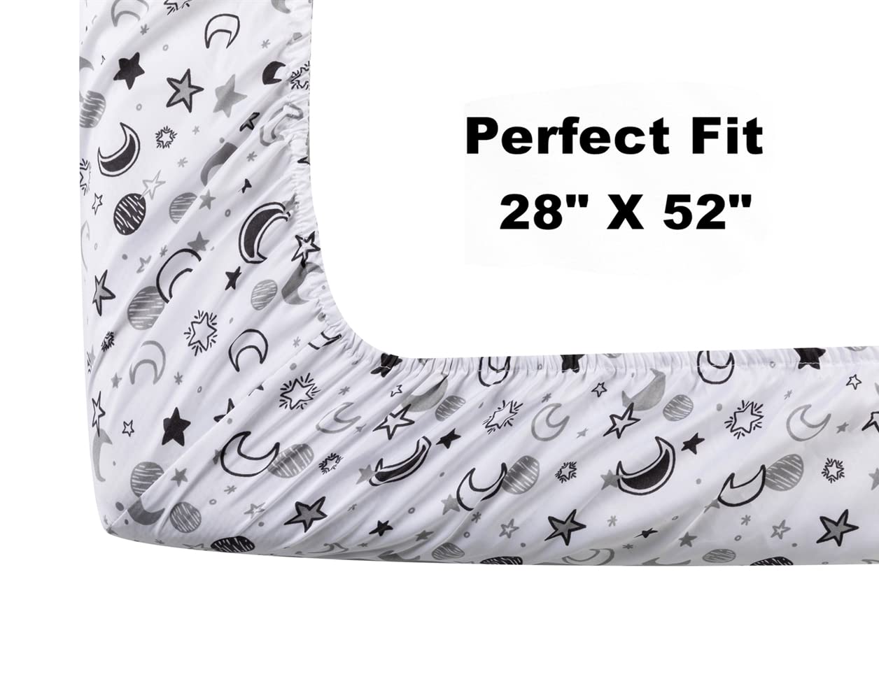 FIGEPO 4 Pack Star and Moon Neutral Unisex Fitted Baby Crib Sheets Set for Baby Boys or Girls