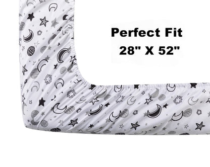 FIGEPO 4 Pack Star and Moon Neutral Unisex Fitted Baby Crib Sheets Set for Baby Boys or Girls