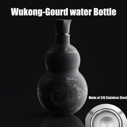nurdewn Stainless Steel Gourd Water Bottle 16.9oz Insulated Drinking Gourd Bottle for Black Myth Wukong Fans, Vintage Style Leak-Proof Water Jug with Strap, 316 Steel Hot & Cold Flask (Black)