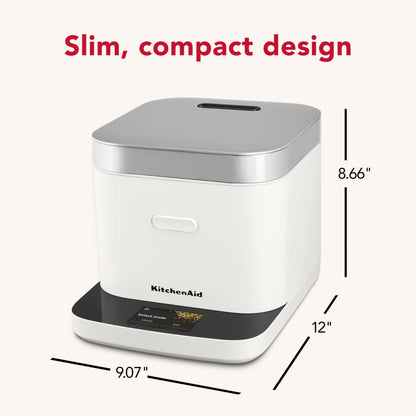 KitchenAid Compact 8 Cup (1.9 Liter) Grain and Rice Cooker with Automatic Sensing and Integrated Scale, KGC2154, Porcelain White