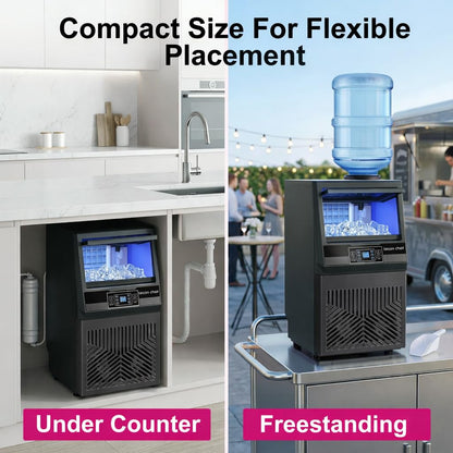 Lecon Chef Freestanding Commercial Ice Maker Machine 80Lbs/24H & Dual Water Inlet, 36 Ice Cubes/Cycle, Adjustable Ice Thickness, Self-Cleaning, 20Lbs Storage Bin for Restaurant, Office