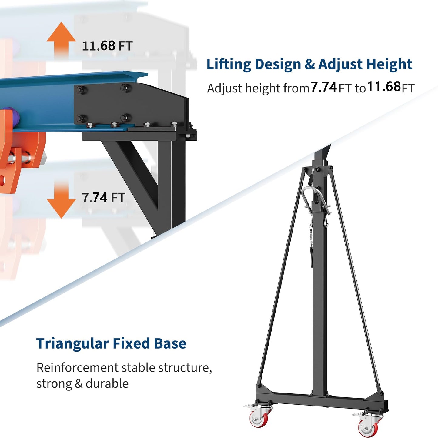 2 Ton Gantry Crane, 4400 LBS Adjustable Gantry Crane with 8-12 ft Height, Shop Lift Hoist with Manual Trolley, Hook & Shackles for Warehouse, Factory
