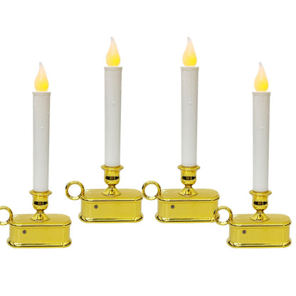 Romasaty 4 Pack Christmas Window Candle Lamps with Sensor Dusk to Dawn,10 Inch Battery Operated LED Window Candles with Flickering Amber Flame for Weddings Table Christmas Decor, Gold Plated Base