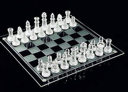 10*10 Glass Chess Set Frosted and Clear Pieces Felted Bottom for Adult and Teens（Gift for Game Education）
