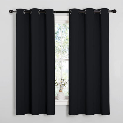 NICETOWN Adjustable Curtain Rods 2-Pack | 48-86 Inch with Grommet Black Blackout Curtains