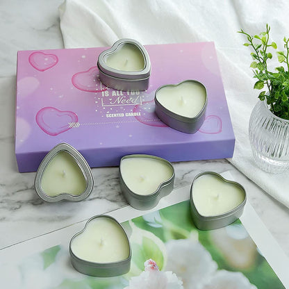 DEYBBY Jasmine Scented Soywax Tealight Candles, White Heart Shaped Aromatherapy Candles Gifts Tins for Women, Mother, Wife, Lover (Pack of 6)