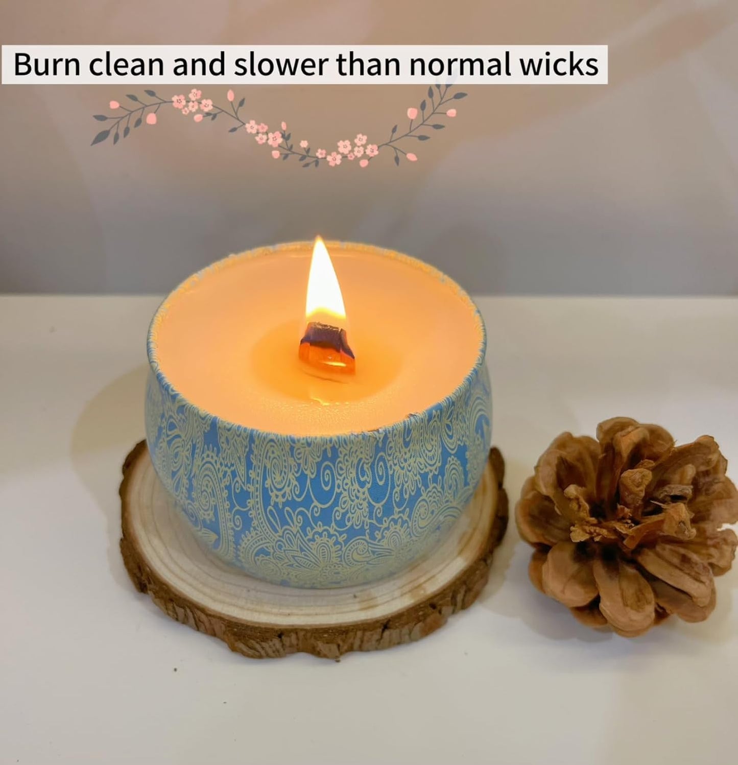 50 Sets Double-Layered Wooden Candle Wicks Trimmer 5.1 X 0.5 Inch Natural Candle Wood Wicks Wooden Wicks Wood Wicks for Candles Making,Wooden Candle Wick with Base and Stickers