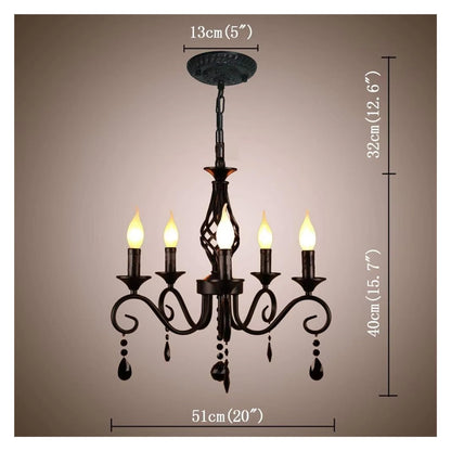 LED Metal Chandeliers 5 Lights Black Crystal Candle Chandelier Industrial Vintage Lighting Fixture Hanging Lamp,Comfortable Lighting