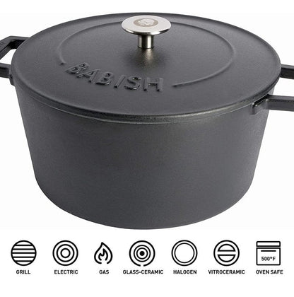 Babish 6-Quart Round Enameled Cast Iron Dutch Oven with Lid – Matte Black, Heavy-Duty Dutch Oven for Slow Cooking, Braising & Baking