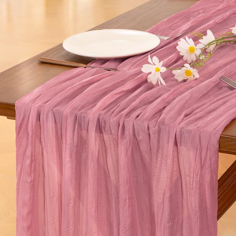 Socomi 6pcs Mauve Summer Cheesecloth Table Runner Boho Rustic Gauze 120 inch 10FT Cheese Cloth Sheer Runner for Wedding Party Baby Shower Birthday Home Decor Holiday Decorations