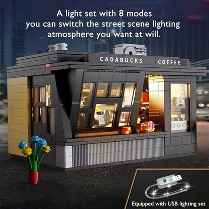 Coffee House Building Blocks Set with Lights Detailed Street View Architecture Model Café Interior &amp Accessories Gift for Teens Adults 14+(768pcs)