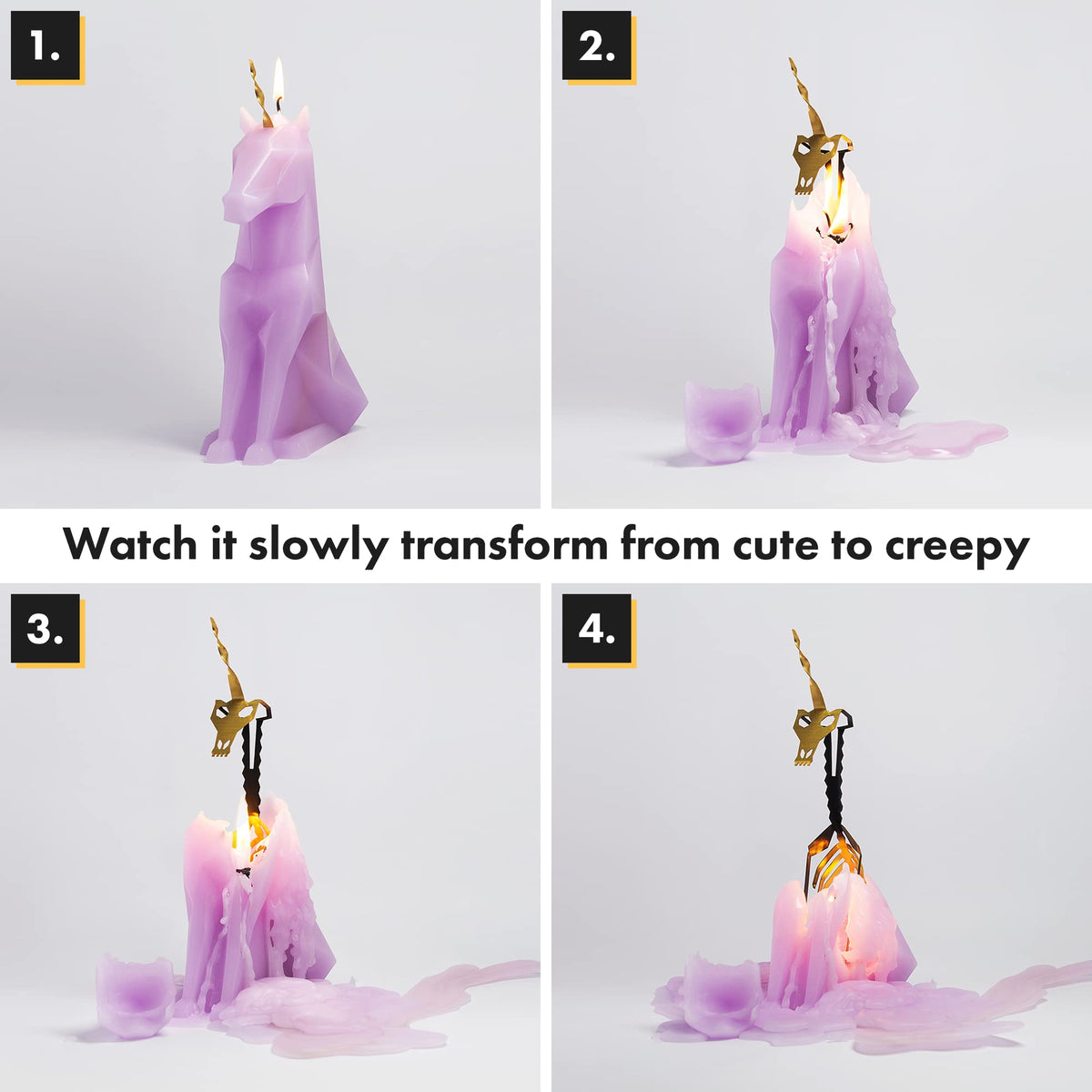 PyroPet Einar Unicorn Candle (Lilac) - The Original Candle with Metallic Skeleton | Icelandic Design Gift for Unicorn Lovers and Art Enthusiasts | 16-Hr Burn Time | Dimensions: 5.1x2.6x8 in
