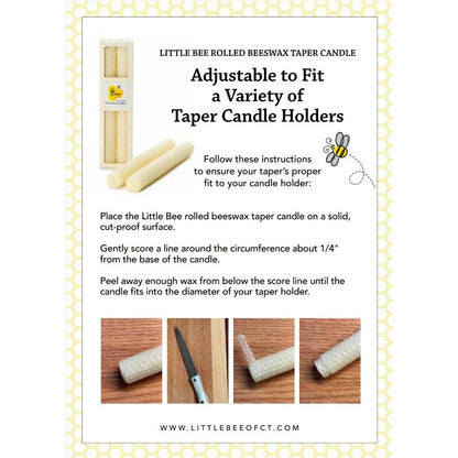 8 Inch Hand-Rolled Beeswax Taper Candles - Little Bee of Connecticut (Single Pair)