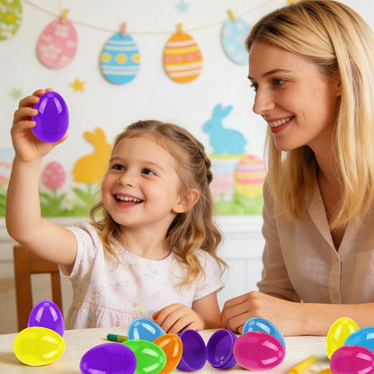 UMEELR 500 PCS Plastic Eggs Bulk, 2.4 Inch Easter Eggs Empty, 6 Bright Colors Fillable Easter Hunt Party Favor Basket Stuffers Fillers Filling Treats