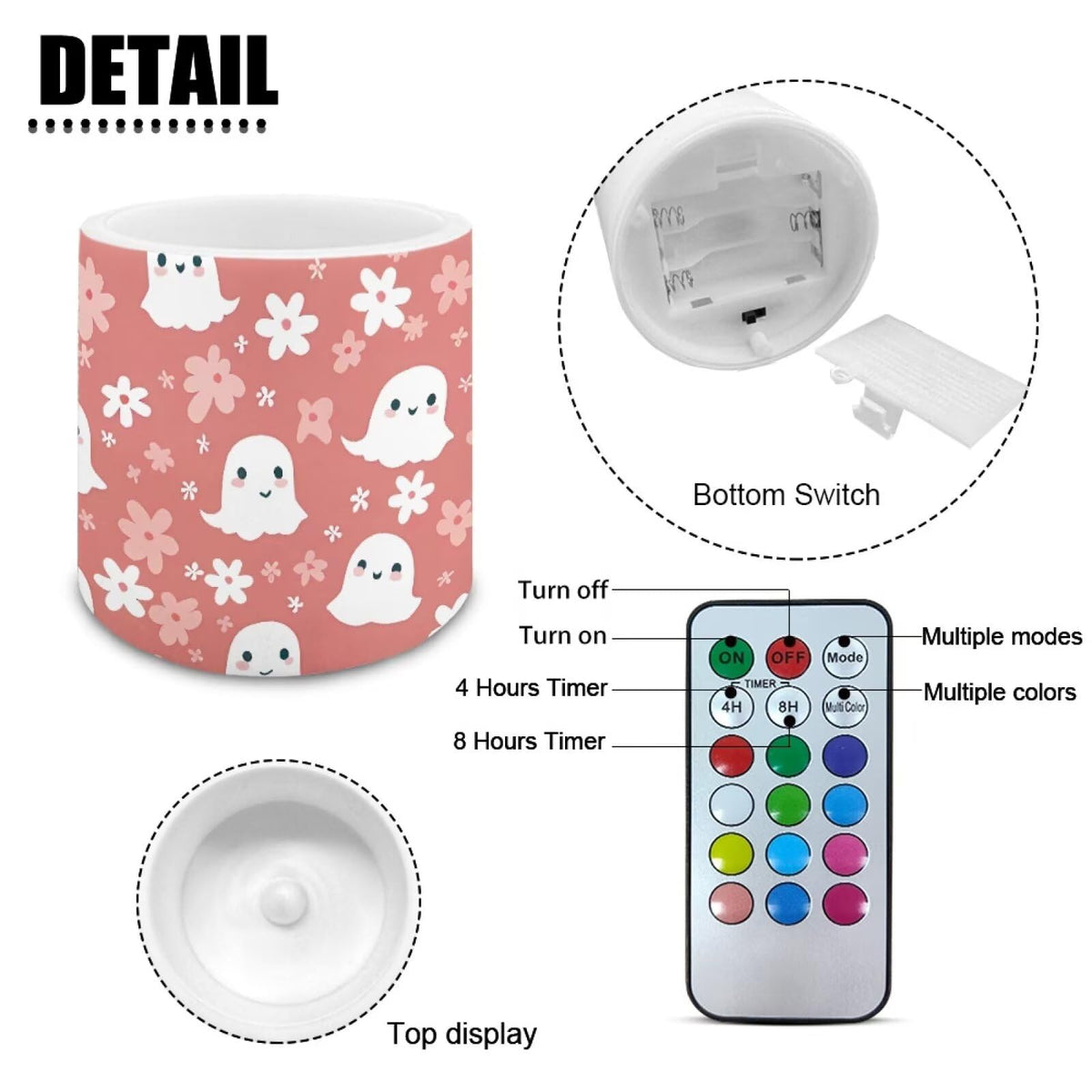 Merkmak Pink Battery Operated Flameless Candles with Remote and Timer Halloween Flameless LED Pillar Candles for Banquet, Party, Home Decoration Battery Tealights, Spider Web Ghost