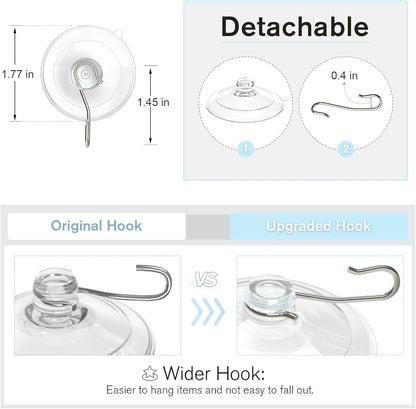 VIS'V Suction Cup Hooks - 1.77 Inch Clear Window Hooks | Removable & Reusable, 12 Pack