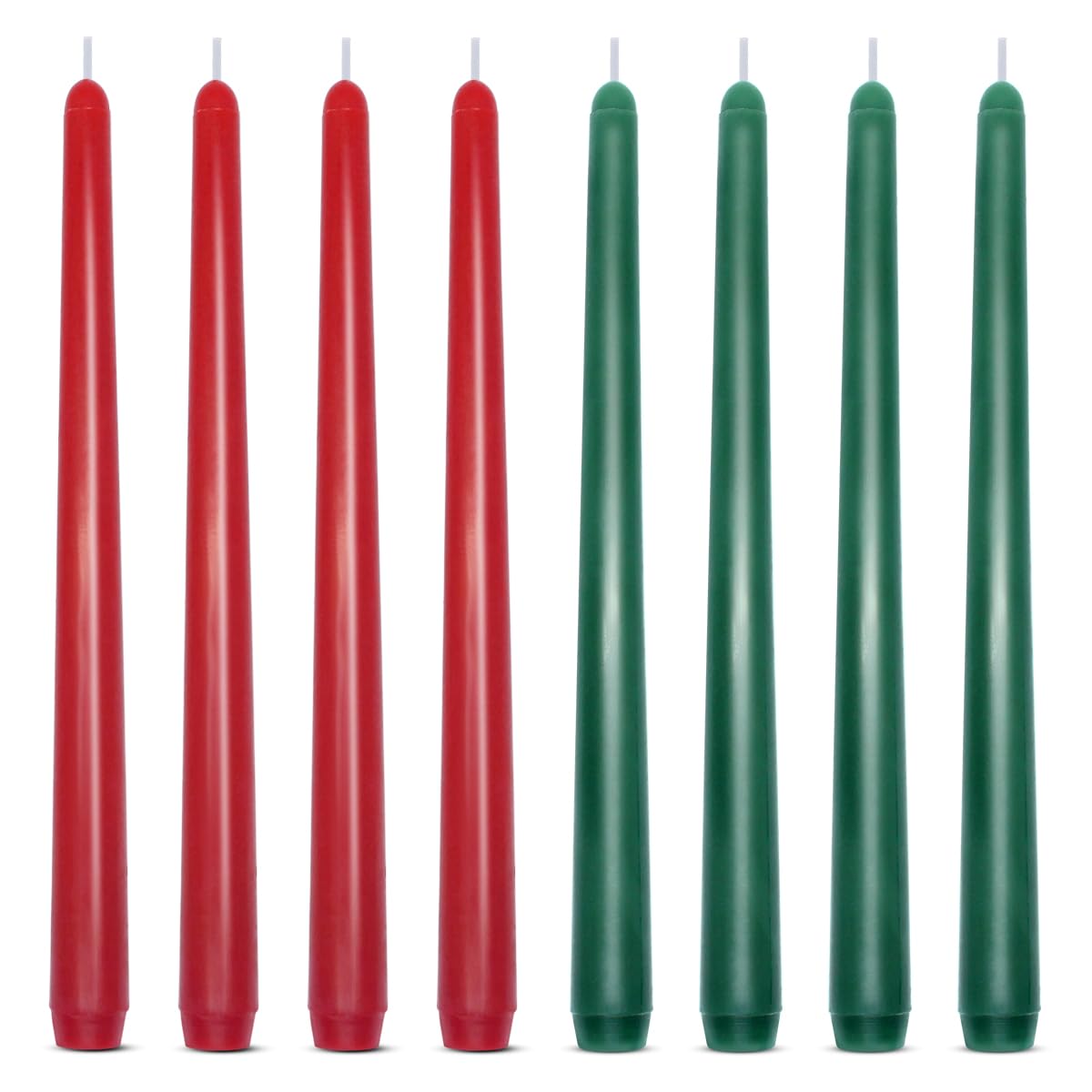 Red and Green Mix Colored 10 Inch Taper Candles, Dripless Unscented Skinny Tall Candlesticks for Christmas Home Party Dinner Table - 4 Red and 4 Green