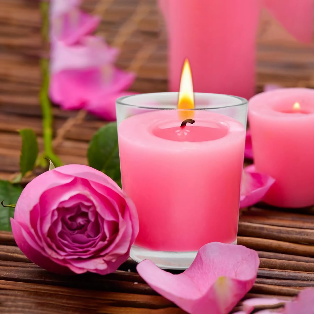 4 Packs Unscented Pink Votive Candles in Glass, 2 Inch Natural Soy Wax Scentless Candles for Valentine's Day Wedding Party Home Holiday Relaxation Spa, 12-15 Hour Burning Time