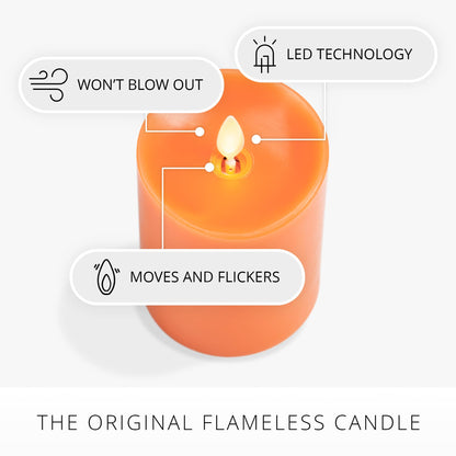 Luminara Flickering Flameless LED Candle, Battery Operated with Timer Function, Russet Orange Pillar 3"x 4.5" Inch, Real Wax Unscented Fall Home Indoor Decor, Remote Ready (Sold Separately),Melted Top