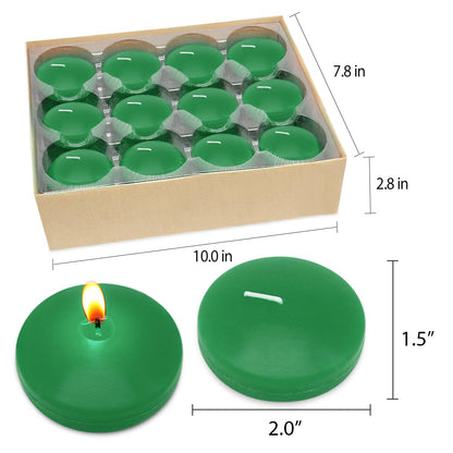 6 Hour 2 Inch Green Floating Candles, Small Unscented Dripless Pool Water Wax Candles for Cylinder Vase, Centerpiece at Wedding, Party, Holiday, St. Patrick's Day, 24 Packs