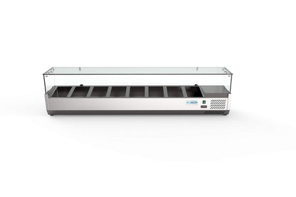 KoolMore SDC-8P-SG Condiment Prep Rail Station with Sneeze Guard, 71 Inch, Silver