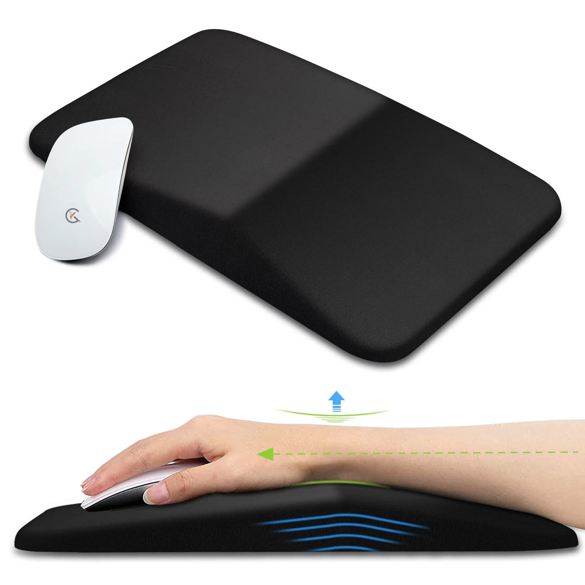 Kuosgm Large Ergonomic Mouse Pad Wrist Support, Carpal Tunnel Pain Relief Mousepad Wrist Rest, Wrist Pad for Mouse with Gel Memory Foam for Computer & Wireless Mouse(Black, 13x8 inch)