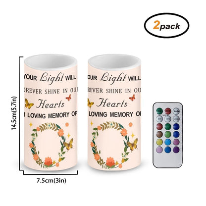 Luarisgur Personalized LED Memorial Candle for Loss of Loved One 2 Pack 6 x 3 inch Flameless Candles Pink Battery Operated Candles with Multicolor Timer Remote Control Flameless LED Fake Candles
