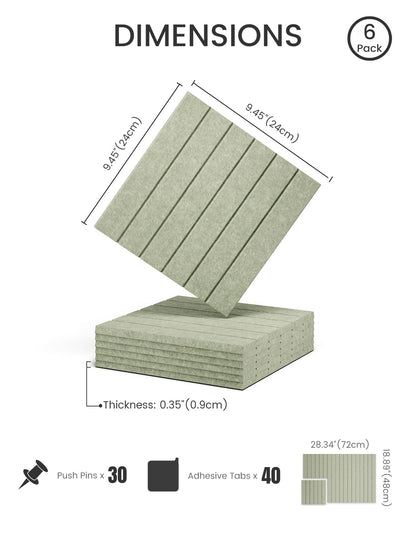 Felt Bulletin Board Tiles -28"x18" with 40 Adhesive Tabs, Cork Board Alternative for Office Decor, Push Pin Board Wall Organizer 6-Pack (Sage)