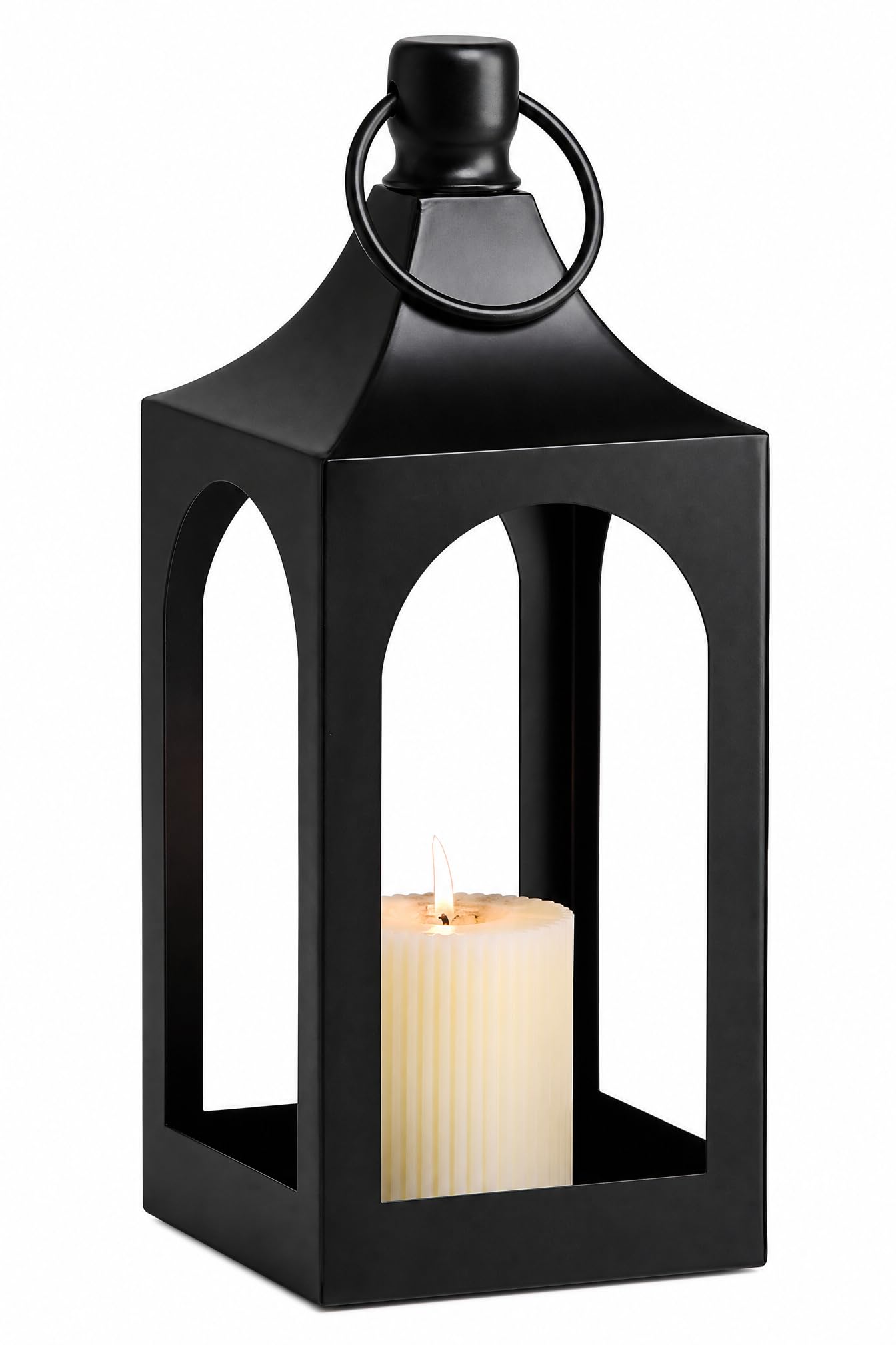 MOZEAL 15" Medium Grace Spire Hanging Lantern - Black Heavy Metal No Glass - Rust-Resistant, in/Out Use, for Centerpieces/Tables/Shelves/Hooks - Vers Event/Home - Vintage Holder for Pillar/LED Lights