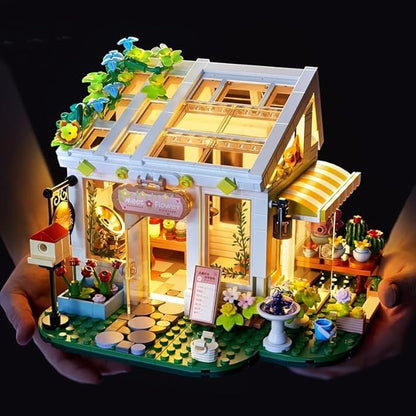 Flowers House Building Set with Lights Garden Building Kits Sunshine Greenhouse Building Toy for Home Display Decoration Creative Greenhouse Playset for Girls Friends and Adult 8+ (832 PCS)