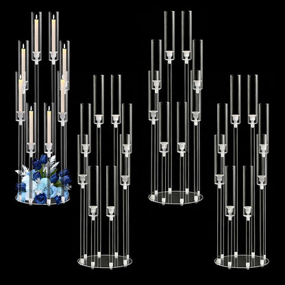 VINCIGANT 4PCS 8 Arms Clear Candelabra Candle Holder for Wedding Decorations,38.5 inches Tall Arcylic Candlesticks Holder with Shade for Table Dinner Party Valentines Day Fireplace Decoration