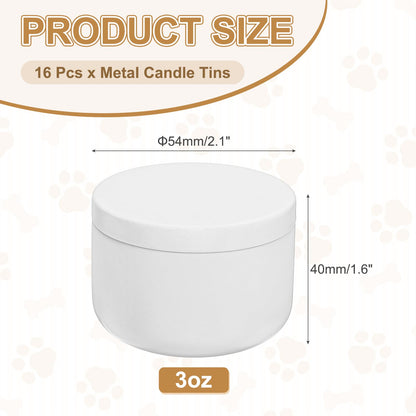 MECCANIXITY 3oz Candle Tins, 16pcs Metal Candle Tins Jars with Lids Round Empty Tin Can Containers Bulk for Storage Tea and Making DIY Arts Crafts Christmas Gifts, White