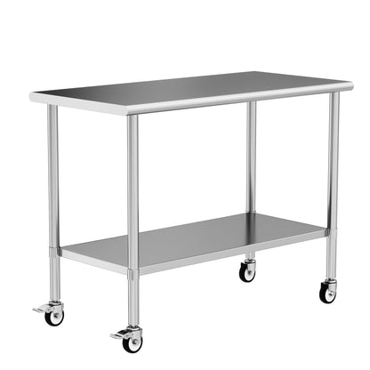 Chingoo Stainless Steel Work Table with Wheels, 24x60 Inch NSF Kitchen Prep Table with Adjustable Undershelf for Commercial Restaurant, Garage, Outdoor BBQ