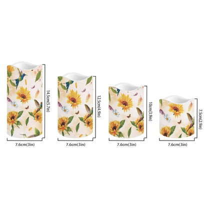 Ystardream Sunflower Hummingbird Flameless Candles with Timer Led Candles Flickering 4 Candle Sets for Home Decor,18 Key Remote Control，Dancing Flame, True Wax, Battery Powered.